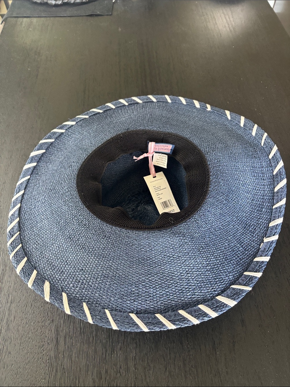 Vineyard Vines Navy Straw Sun Hat with white stitching - Picture 3 of 6